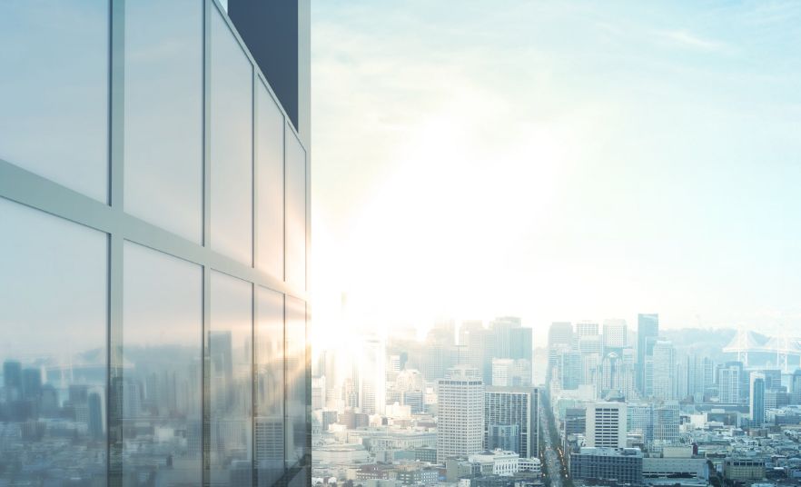 Glass building with sunshine